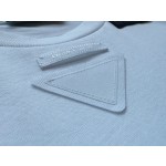 Prada...New White Triangle Cloth Label Round Neck Short Sleeves