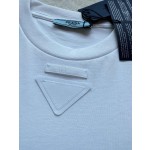 Prada...New White Triangle Cloth Label Round Neck Short Sleeves