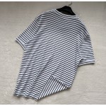 Prada...Navy Blue Stripes Iron Plate Round Neck Short Sleeves