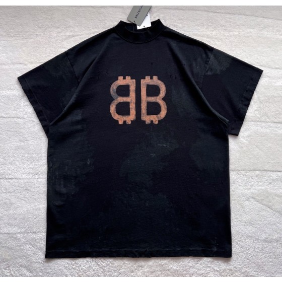 Balenciaga...Old Copper BB Print Round Neck Short Sleeves