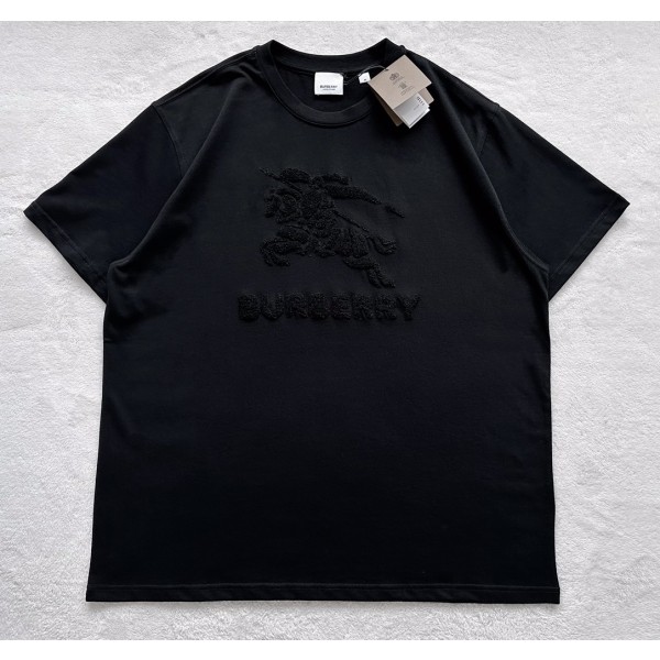 Burberry...Big Horse Towel Embroidered All Black Round Neck Short Sleeves