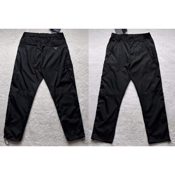 Prada's new splicing side zipper rear hip iron brand triangle standard tooling casual trousers