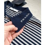Prada new sports casual pinstriped knitted polo shirt