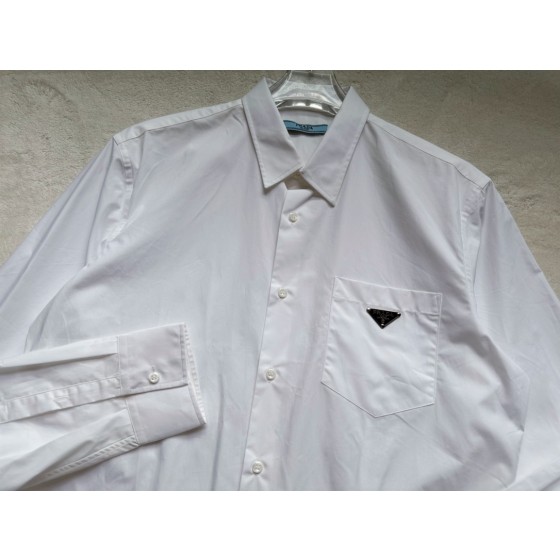 Prada latest white cotton poplin lapel shirt