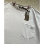Dior knitted floral collar solid color round neck embroidery short sleeves