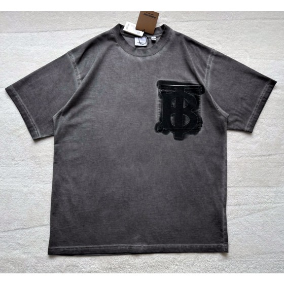 Burberry new ink gray large letter short sleeve