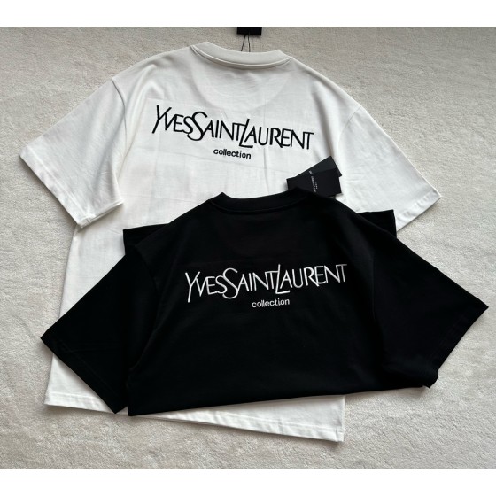 YSL large logo embroidery pocket T-shirt