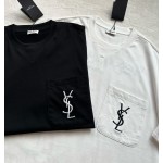 YSL large logo embroidery pocket T-shirt