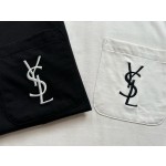 YSL large logo embroidery pocket T-shirt