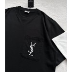 YSL large logo embroidery pocket T-shirt