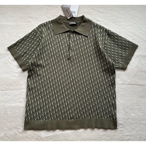 Dior's latest army green knitted jacquard Polo with absolute texture