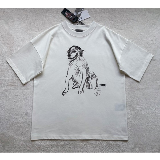 Dior sketch dog print round neck short sleeves