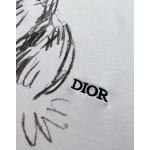 Dior sketch dog print round neck short sleeves