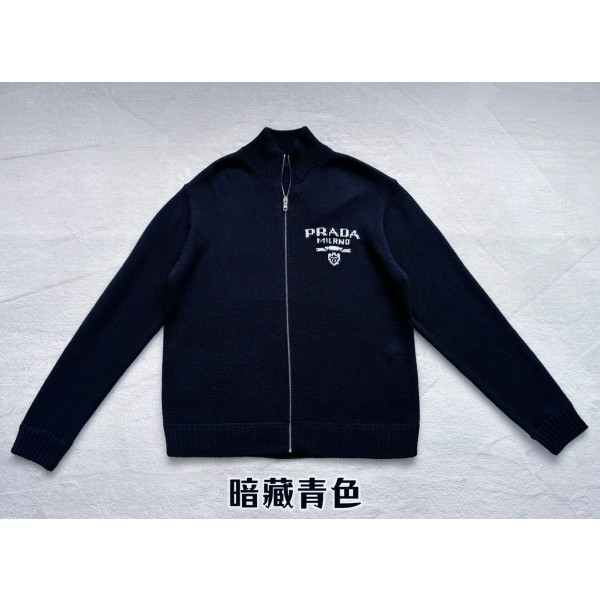 Prada spring and summer latest woolen knitted zipper sweater cardigan jacket