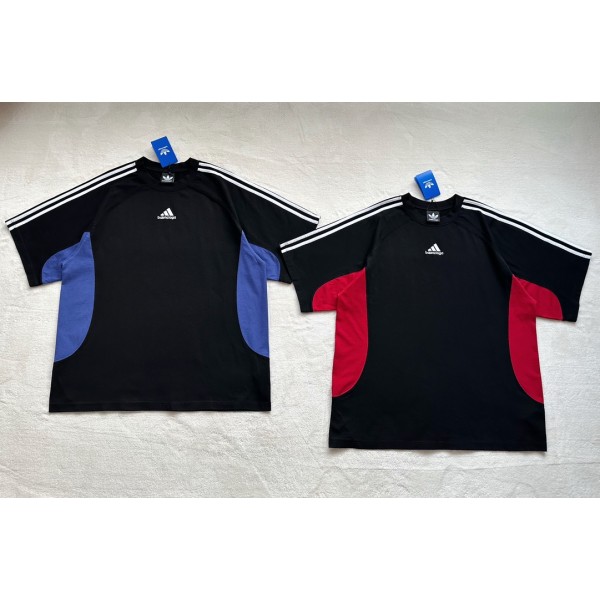 Balenciaga's new red and blue stitching sports three bars embroidery T-shirt
