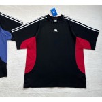 Balenciaga's new red and blue stitching sports three bars embroidery T-shirt
