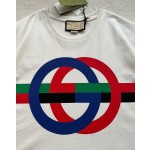 Gucci's new contrasting color circle printing round neck short sleeves: apricot white ➕ black