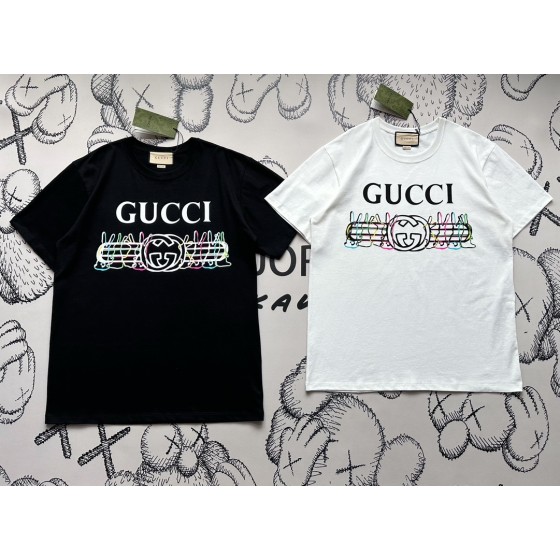 Gucci's latest iconic GG horizontal stripe colorful phantom rabbit current letter T-shirt