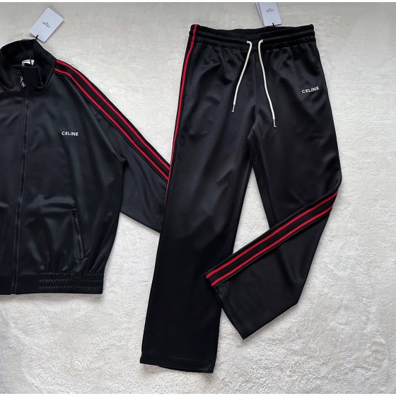 Celine 23 spring and summer new red and black color ribbon sports suit trousers