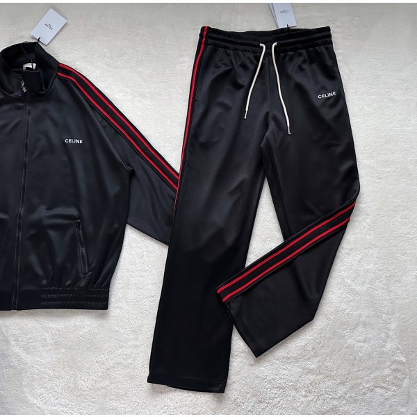 Celine 23 spring and summer new red and black color ribbon sports suit trousers