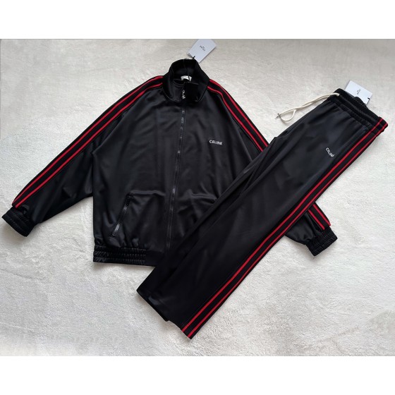 Celine 23 spring and summer new red and black color ribbon sports suit trousers