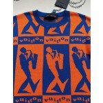 Louis Vuitton blue orange contrast color jazz wool knitted short-sleeved T