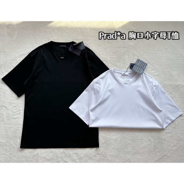 Prada Small Letters Print Round Neck Short Sleeves
