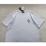 Dior CD geometric diamond embroidery    white short-sleeved T