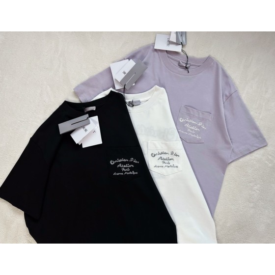 Dior latest chest pocket embroidery T-shirt