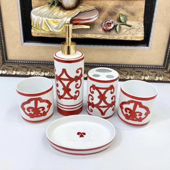 Red Iron Window Series Bone China Sanitary Ware Set