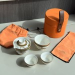 Leather Bucket Organizer Travel Tea Set