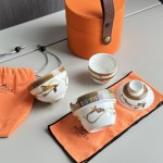 Leather Bucket Organizer Travel Tea Set