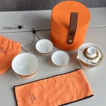 Leather Bucket Organizer Travel Tea Set