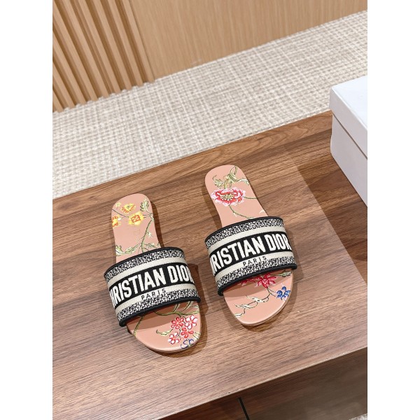 DIOR Dior spring and summer new upgrade embroidery slippers